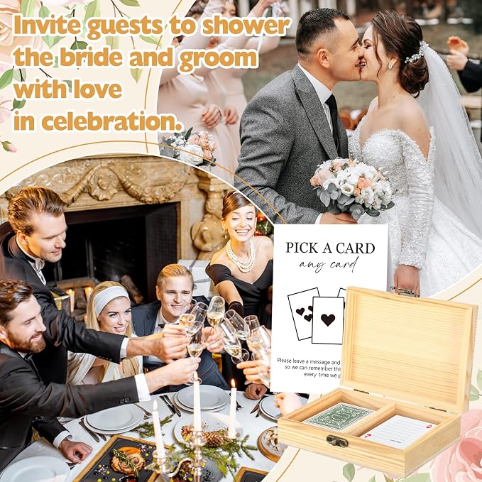 AceOrbit 57 Pack Green Wedding Guest Book Playing Cards Set with Wooden Box | Wedding Signing Guestbook Alternative Personalized Blank Deck of Cards for Garden Guest Reception Vegas Bridal Shower Games - Image 4