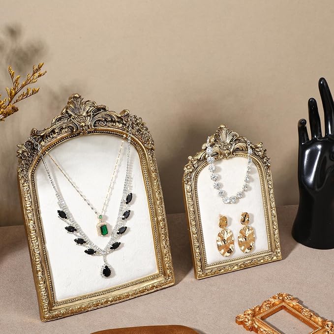 2pcs Gold Resin Jewelry Display Stand,Vintage Jewelry Holder Photo Frame Earring Holder,Velvet Necklace Tray Resin Jewelry Photography Props or Jewelry and Collectibles - Image 4