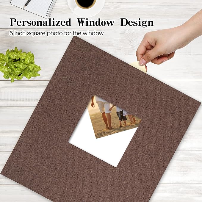 potricher Photo Album 4x6 Pictures, 600 Pockets, Linen Cover, Brown | Linen Cover, Front Window, Large Capacity 4x6 Picture Albums, Photo Book for Family, Wedding, Anniversary, Baby, Keepsake - Image 2