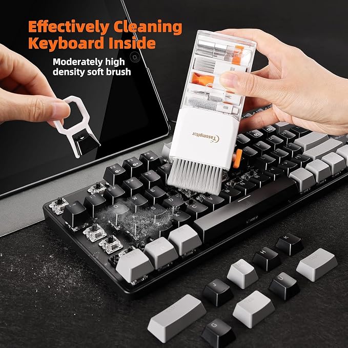 Keyboard Cleaner & Laptop Cleaning Kit for Computer Screen, White | High-density Soft brush, Screen Cleaner Spray,2mm Thicken Large Microfiber Polishing Cloth,Metal Pen Tip,Flocking Sponge - Image 2