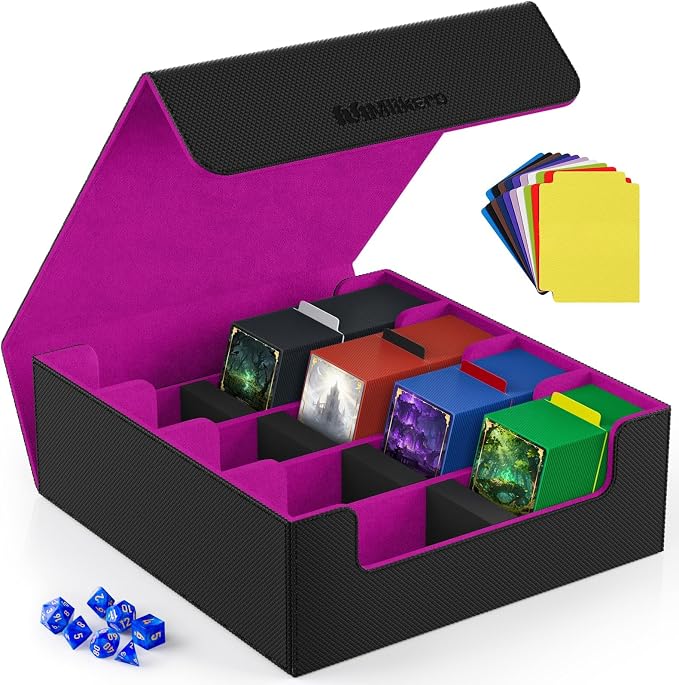 Mlikero Trading Card Storage Box, Bulk Card Storage for 2400+ Sleeved Cards, PU Leather Magnetic Closure Card Organizer with 10 Dividers & 4 Foam Stoppers, Fit for MTG, TCG and Sports Cards (Purple) by Mlikero