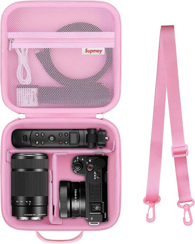 Carrying Case for Sony Alpha ZV-E10/ ZV-E10 II/ZV-E1/ a6400/ a6700/ a6100/ a6000/ a6500/ a6600 Digital Camera, Vlog Camera Kit Storage Holder Fits Tripod, Lens, LED Video Light, Battery, Pink by Supmay