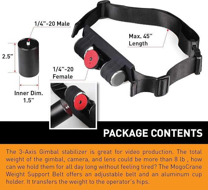 Kamerar MogoCrane Belt Kit, Weight Support for Single Handed Gimbal Stabilizer, DJI Ronin-S, Zhiyun Crane 2, Crane Plus, Moza Air 2, AirCross, Hold the Gimbal Easier and Longer | Fits DJI Ronin-S, Zhiyun Crane 2, Plus, Moza Air 2, AirCross. Helps hold ... - Image 5