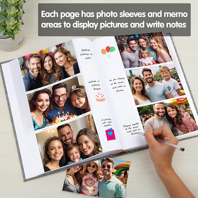 450 Pocket 4x6 Photo Album with Writing Space, Linen Cover, Grey | Large Capacity, 4x6 Album Book, with Memo for Family, Wedding Baby, Travel Memories Graduation Pictures - Image 4