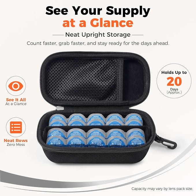 WOMACO Daily Contact Lens Case, Hard Shell Portable Contact Lens Travel Box for Disposable Daily Lenses, Left Right Separated Contact Lens Storage Organizer with Mesh Pocket (Black, for 40 pieces) - Image 4
