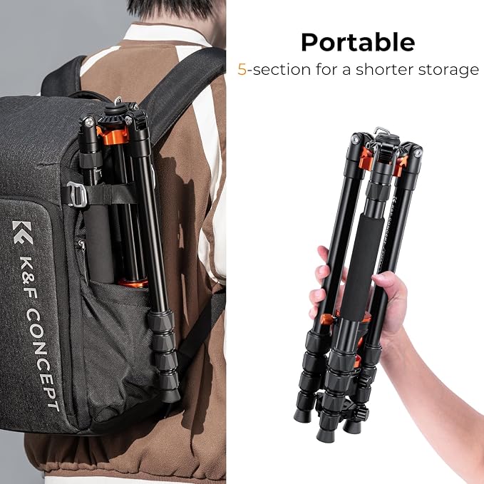 K&F Concept 67 inch Camera Tripod Horizontal Aluminum Tripods Portable Monopod with 360 Degree Ball Head Quick Release Plate for DSLR Cameras T255A4+BH-28L (TM2515T1) - Image 4