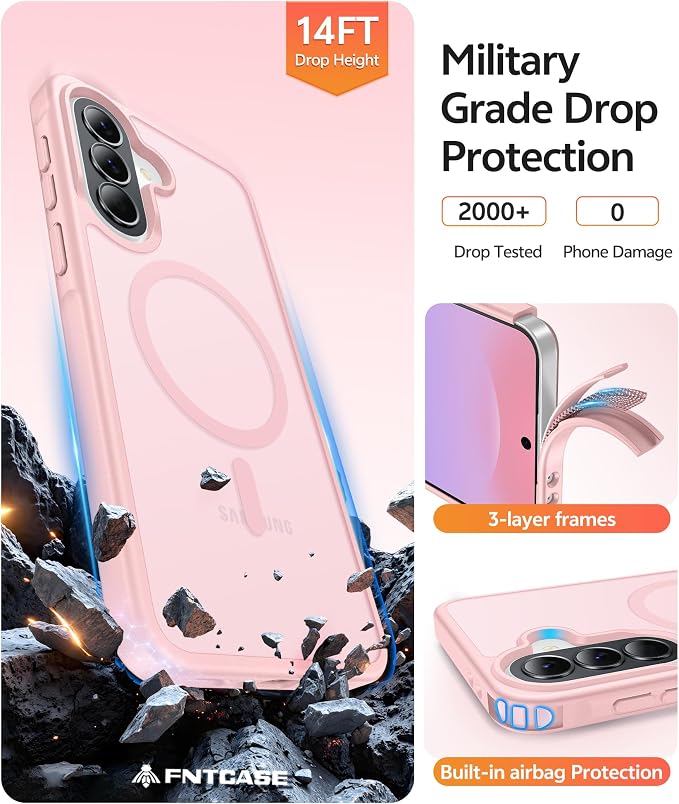 FNTCASE for Galaxy A37/A36 5G Phone Case, Fit for Magsafe, Screen Protector | Translucent Matte Magnetic Back, 14FT Military Grade Drop Protection, Shockproof Protective, for Samsung A37 Cover,Light Pink - Image 5