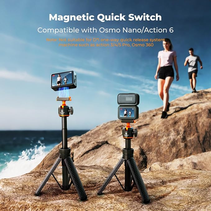 K&F CONCEPT 25.6"/65cm Magnetic Quick Release Tripod for DJI Osmo Action 6 | 2-in-1 Extendable Handle Mini Travel Tripod for Osmo Nano, 360 Ball Head Selfie Stick, Vlogging Stand/Accessories, MS64 - Image 2