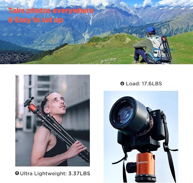 77’’ Tripod, Camera Tripod for DSLR, Compact Aluminum Tripod with 360 Degree Ball Head and 8kgs Load for Travel and Work - Image 5