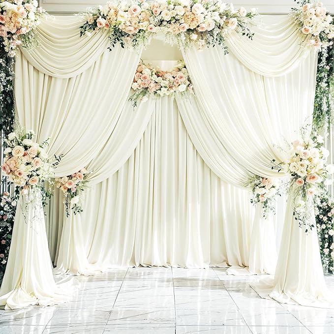 4 Panels Ivory Backdrop Curtains for Wedding Party Wrinkle Free Backdrops Curtain Drapes Fabric Decorations Photo Back Drop Cloth for Baby Shower Photography Stage Reception 20ft(W) x 12ft(H) - Image 2