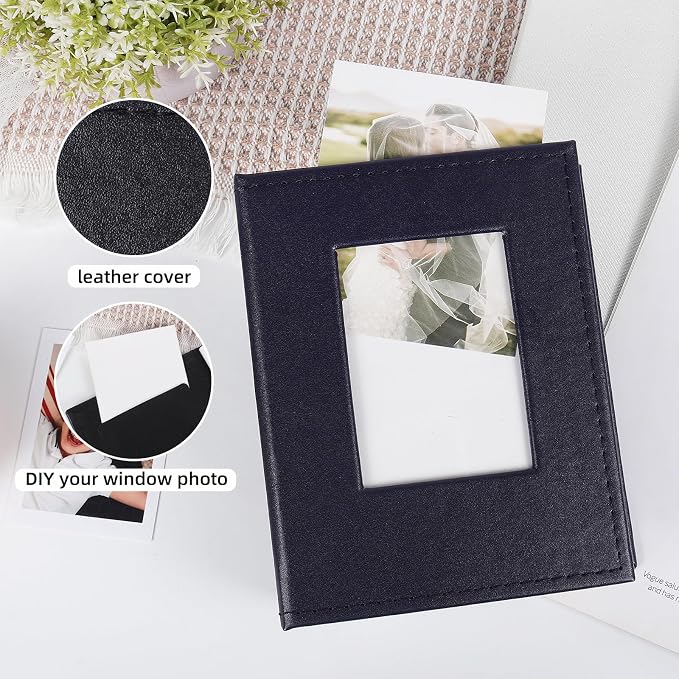 RECUTMS Small Photo Album 4x6 52 Photos Leather Baby Picture Book Dark Blue | White Inner Pages, 52 Vertical Pockets, Mini Albums for Family Wedding Travel, DIY Front Window, Artwork or Postcards Storage - Image 3