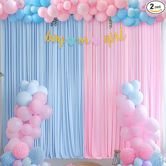 Pink Blue Backdrop Curtains for Gender Reveal Boy or Girl Parties Wrinkle Free Photo Curtains Backdrop Drapes Fabric Decoration for Birthday Party Baby Shower 5ft x 7ft,2 Panels by Tao-GePartyDecorations