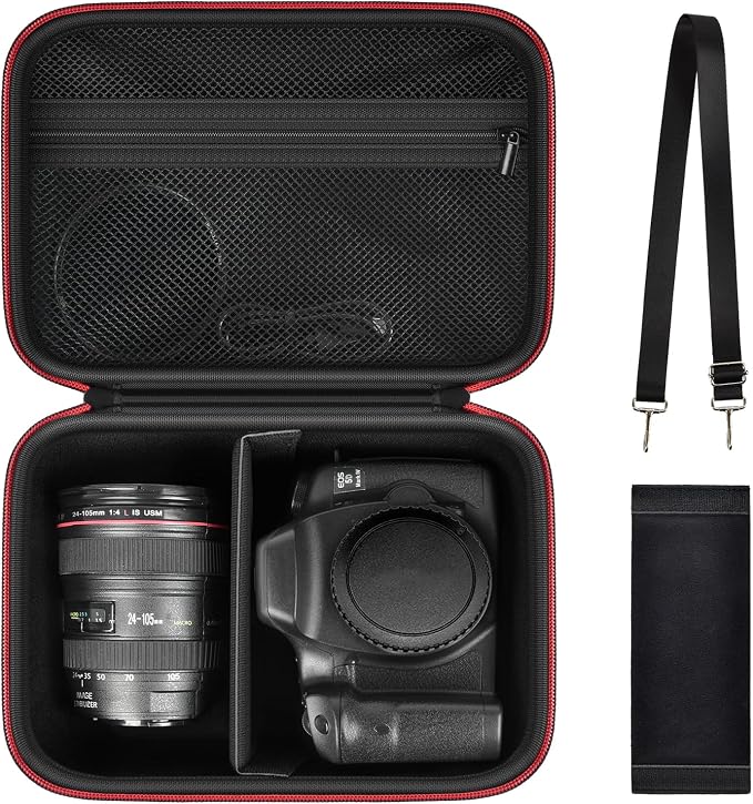 GWCASE Camera Case for Canon EOS R50 R100 T7 R5/R6 with Kit Lens, M | Shockproof EVA Hard Shell, Soft Interior; Detachable Divider, 4 Mesh Pockets; Crossbody Strap; Travel & Daily Carry,Box Only by GWCASE