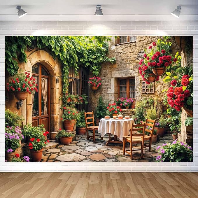 12X10ft Italian Theme Backdrop Italy Town Street Backdrop for Photography, Europe Village Town Landscape Photography Background Garden Tea Party Barnner Photo Studio Props, Color-5 - Image 4