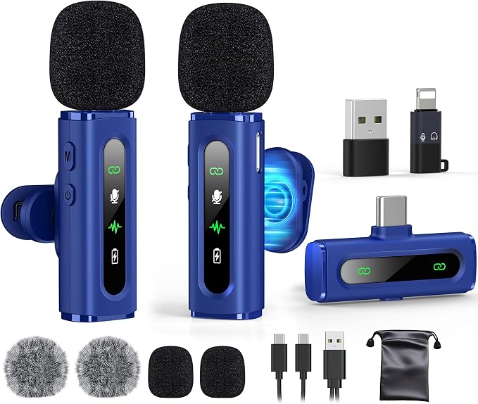 USB C Lavalier Microphone Wireless Mini Mic for Type-C Android Phone/Tablet/PC Video Recording Clip-on Mics with Rotatable Clip&Denoise Recording, Ideal for Vlog Tiktok Youtube Content Creator, Blue by GoorDik