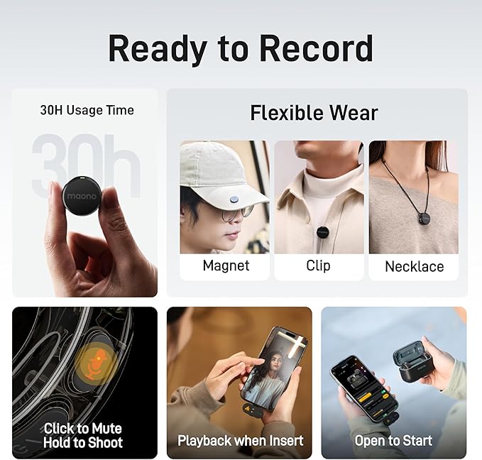 MAONO Wave T5 Wireless Lavalier Mini Microphone for iPhone Content Creators | Magnetic Lapel Mic with AI Noise Cancellation,4 Voice Filters,1000ft, 40H for Podcast Stream Vlog Youtube Tiktok Video Record - Image 8