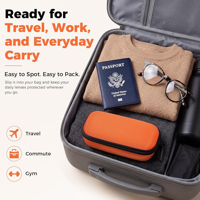WOMACO Daily Contact Lens Case, Hard Shell Portable Contact Lens Travel Box for Disposable Daily Lenses, Left Right Separated Contact Lens Storage Organizer with Mesh Pocket (Orange, for 40 pieces) - Image 6