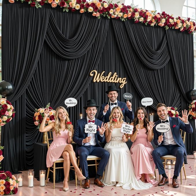10x12 Black Backdrop Curtains for Wedding Party Wrinkle Free Backdrops Curtain Drapes Fabric Decorations Photo Back Drop Cloth for Baby Shower Photography Stage Reception 5ft x 12ft,2 Panels - Image 3