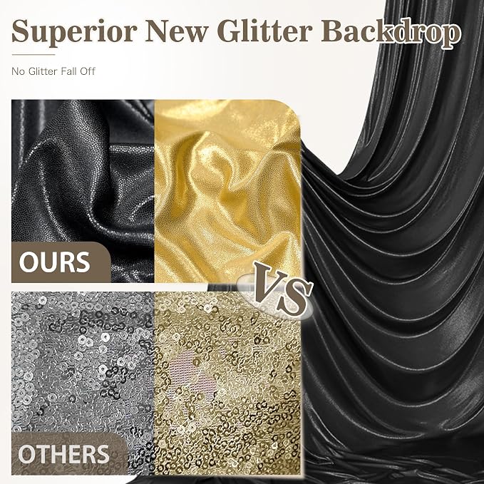 20ft x 10ft Gold Black Sequin Backdrop Curtain for Parties, Wrinkle Free Glitter Photo Backdrop Drapes 4 Panels 5x10ft Back Drop Cloth for Wedding Photography Background - Image 2