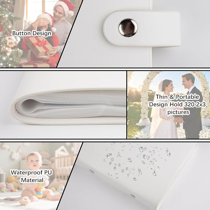 320 Pockets 2x3 Inch Photo Album for Polaroid & Instax Mini Pictures, White | PU Leather Cover, Gift Box Packaging, Acid-Free Pages, With Snap Closure, Securely Hold all Your Precious Instant Snapshots - Image 4