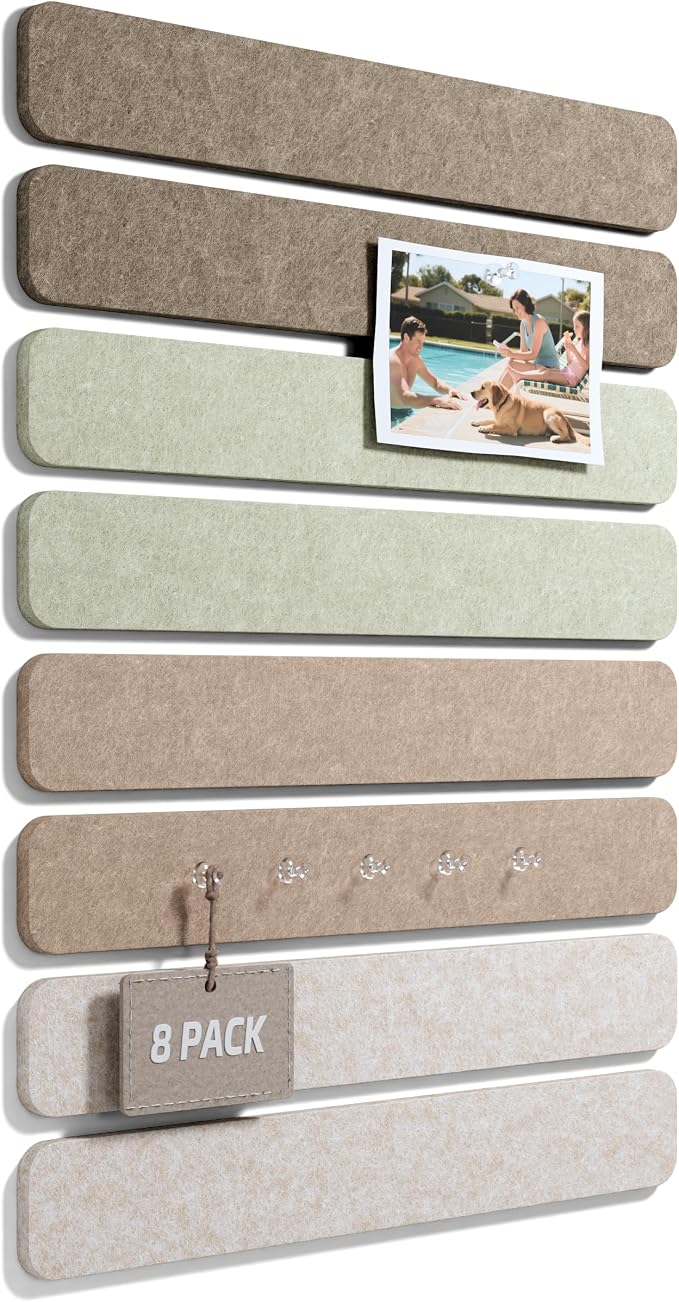Fluxynara 13" x 2" Felt Wall Panels, Linen Dusk | 8-Pack Includes 50 Push Pins and Adhesive Tabs for Photos, Notes and Decor in Bedroom Doors, Home Office or Studios by FLUXYNARA