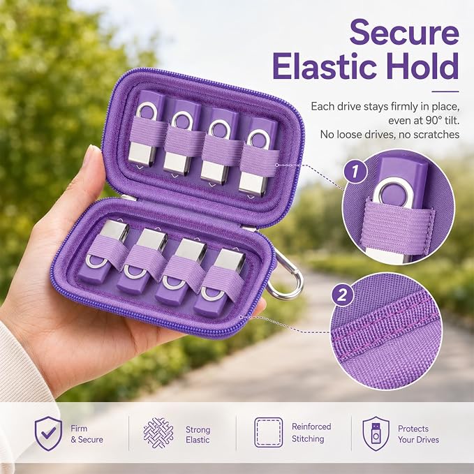 ALKOO Flash Drive Case USB Storage Case, Thumb Drive Holder, Holds 8, Black | Hard Shell, 8 Elastic Slots for USB Drives and SD/Memory Cards, Portable Travel and Office Organizer, Case Only, Black - Image 3