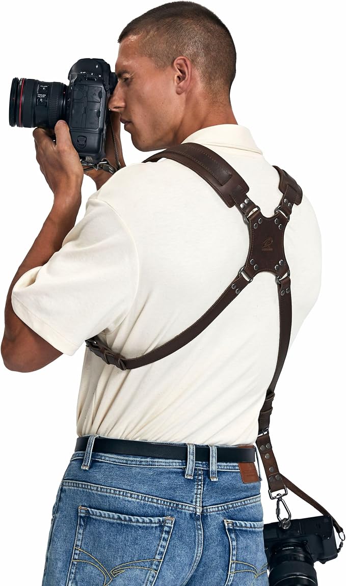 Padwa Lifestyle Dual Camera Harness Strap for Two-Cameras - Dual Shoulder Full Grain Leather Harness,Multi Double Camera Gear for DSLR/SLR Strap,Double Camera Harness for Photographers,Brown - Image 4