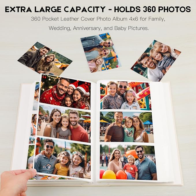 Aevdor 4x6 Photo Album, Holds 360 Photos, Linen Cover, Beige | Horizontal 4x6 Photo Format Only, Easy-View Clear Pockets, Family, Wedding, Baby, Travel and Graduation Prints - Image 2