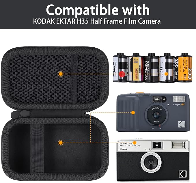 Camera Case for KODAK EKTAR H35/H35N/Snapic A1 Frame Film Camera | Protective Storage Box, Portable Carrying Box, Hard Protective Is Specifically Designed, Mesh Pocket, Black Case - Image 3