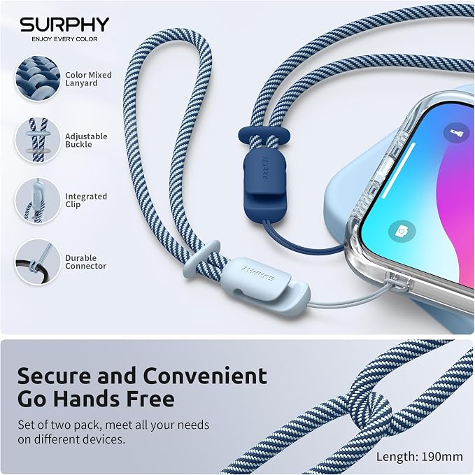 SURPHY 2 Pack Phone Lanyard, Phone Wrist Strap for Case, Camera Wrist Strap | Ultra-Light 2-Color Braided Phone Strap, Cellphone Charm Strap, Anti-Lost Wrist Lanyard for Women and Men, Cloud Blue Jay - Image 4