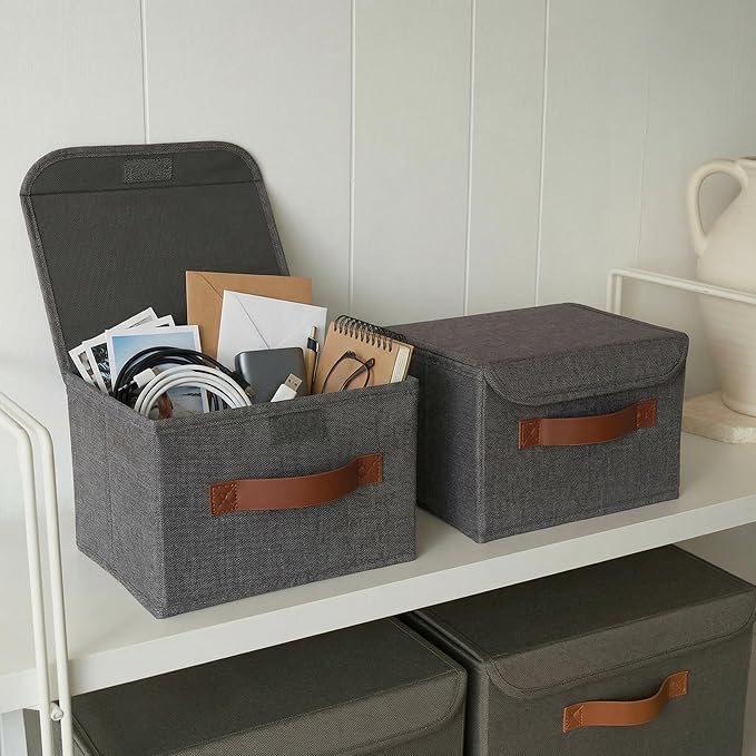 Decorative Linen Storage Boxes with Lids - Spacious Set of 2 Organizer Bins | The Perfect Small Container for Home Decor - Safely Store Photos, Documents and Memory Box Keepsakes in Style - Image 7
