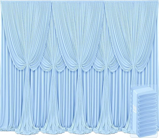 10 Panels Baby Blue Backdrop Curtains for Wedding Party Wrinkle Free Backdrops Curtain Drapes Fabric Decorations Photo Back Drop Cloth for Baby Shower Photography Stage Reception 50ft(W) x 12ft(H) by Tao-GePartyDecorations