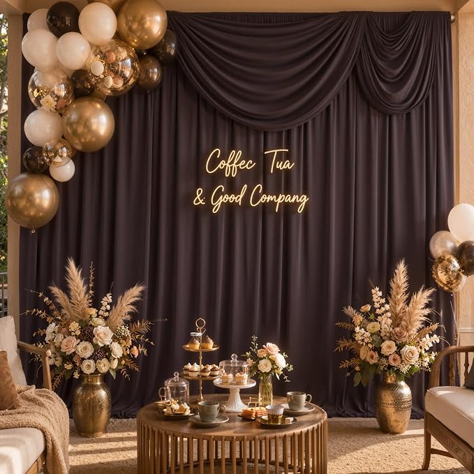10x10ft Wrinkle Free Brown Backdrop Curtains for Party Background, 2 Panels 5x10ft Silky Polyester Photo Backdrop Drapes Back Drop Cloth for Wedding Birthday Photography Baby Shower Decor - Image 7