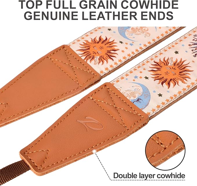 Padwa Lifestyle Tan Sun God Camera Strap - 2" Full Grain Leather Ends Camera Straps for Photographers, Vintage Embroidered Cotton Soft Suede Fabric Padded Strap Quick Release fits All Cameras - Image 2