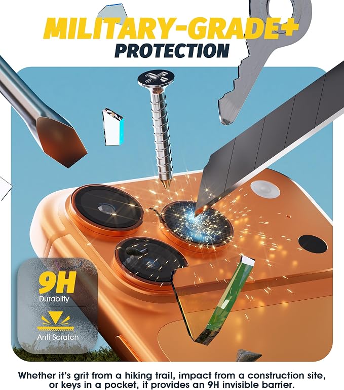 (3 Sets) Orzero Camera Lens Protector Compatible for iPhone 17 Pro&17 Pro Max&16 Pro&16 Pro Max&15 Pro&15 Pro Max&14 Pro&14 Pro Max, [EZ Install] [Case-Friendly] 9H Tempered Glass Bling Lens Cover, Military-Grade Shockproof, HD Clarity Anti-Glare - Tra... - Image 3