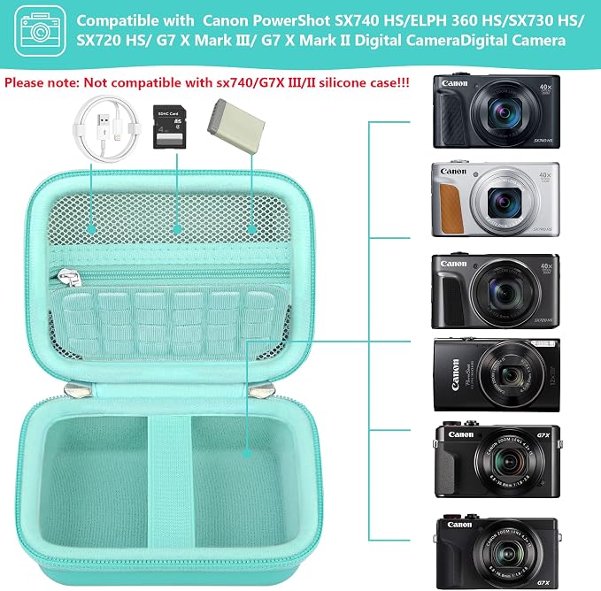Carrying Case for Canon PowerShot SX740 HS, SX730 HS Camera, Green | SX720 HS, SX620 HS, G7 X Mark III, G7 X Mark II Digital Camera, Storage Holder Travel Bag with Mesh Pocket for Battery Pack - Image 2