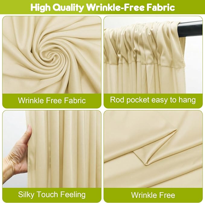 Beige Backdrop Curtain for Wedding Parties Backdrop Drapes 10x8FT | Wrinkle Free Polyester Curtain Backdrop Draping Fabric for Backdrop Photoshoot Birthday Party Background,2 Panel 5x8FT - Image 4