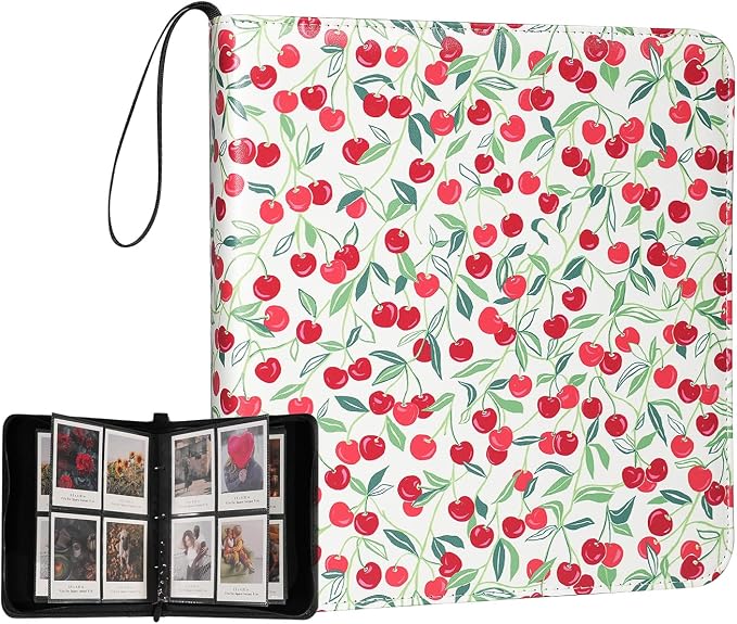 Large Polaroid Photo Album Binder, 240 Pockets. Cherry Print | Fits Polaroid i-Type, 600, SX-70 and Instax Wide 3.5x4.25 films. Acid-free pages protect photos for long-term storage. by GoldbarleyDesign