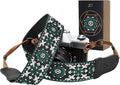 Padwa Lifestyle Camera Strap - 2" Cowhide Leather Head Cotton Camera Straps for Photographers,Vintage Jacquard Embroidery Adjustable Neck & Shoulder Strap for ALL DSLR/SLR Cameras (Green Flower) by PadwaLifestyleCameraStrap