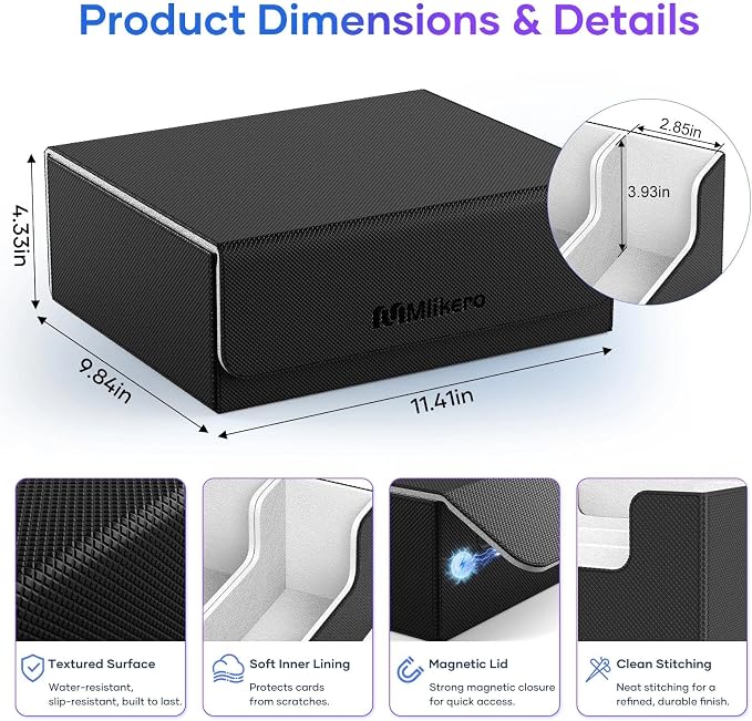 Mlikero Trading Card Storage Box, Bulk Card Storage for 1800+ Sleeved Cards, PU Leather Magnetic Closure Card Organizer with 10 Dividers & 3 Foam Stoppers, Fit for MTG, TCG and Sports Cards - Image 6