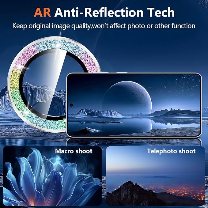 for Samsung Galaxy S26 Ultra Camera Lens Protector, Individual Metal Ring Tempered Glass Lens Cover, [Strong Adsorption] Scratch Resistant Ultra-Thin HD Clear Lens Cover,1 SetColorful Sparkly - Image 3