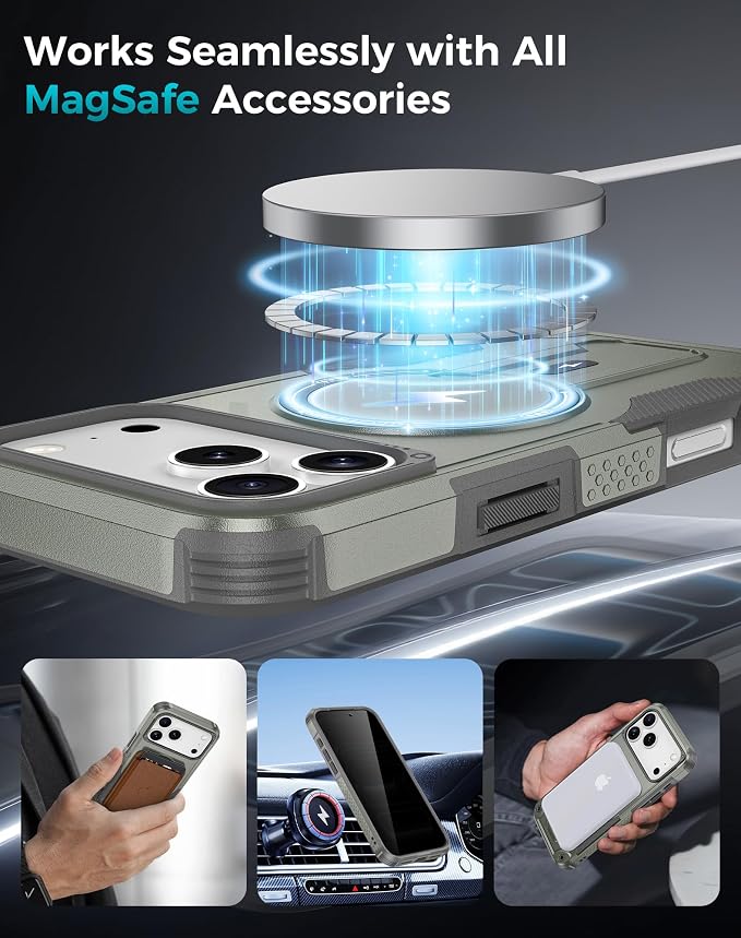 Goton 3 in 1 for iPhone 17 Pro Case with Privacy Screen Protector Grey | Glass Camera Lens Protector,Compatible for MagSafe,Invisible Kickstand, Shockproof Phone Cover for iPhone 17Pro - Image 6