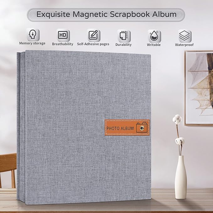 Popotop Large Photo Album Self Adhesive 4x6 5x7 8x10 Scrapbook Album DIY Picture Book,Gifts for Mom,Family Baby and Wedding,with Metal Pen and Plastic Board - Image 2