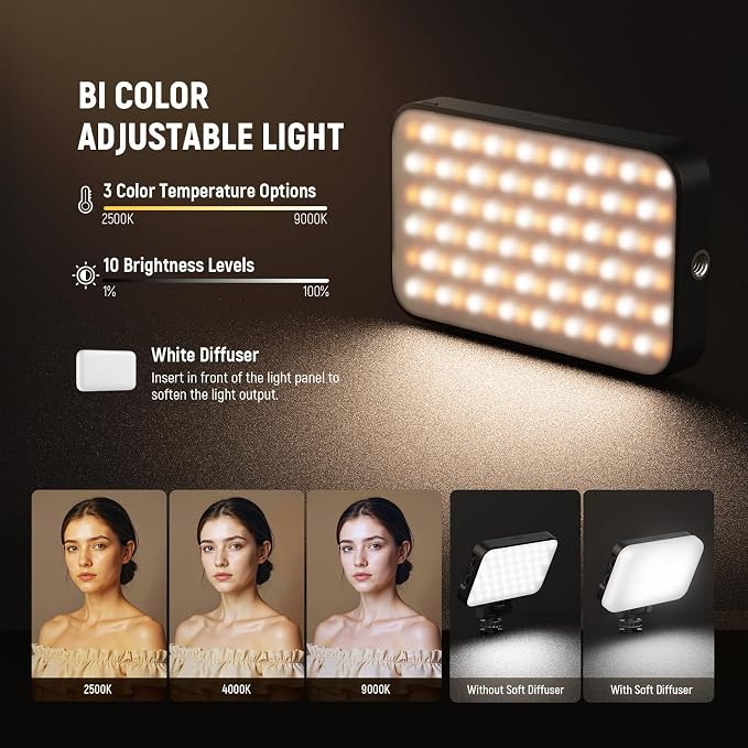 NEEWER Entry Level Version Phone Selfie Light for iPhone, 2500-9000K CRI80 2000mAh Rechargeable Plastic Clip on Makeup Streaming Recording Laptop Computer Video Conference Fill Lighting, N15 - Image 3