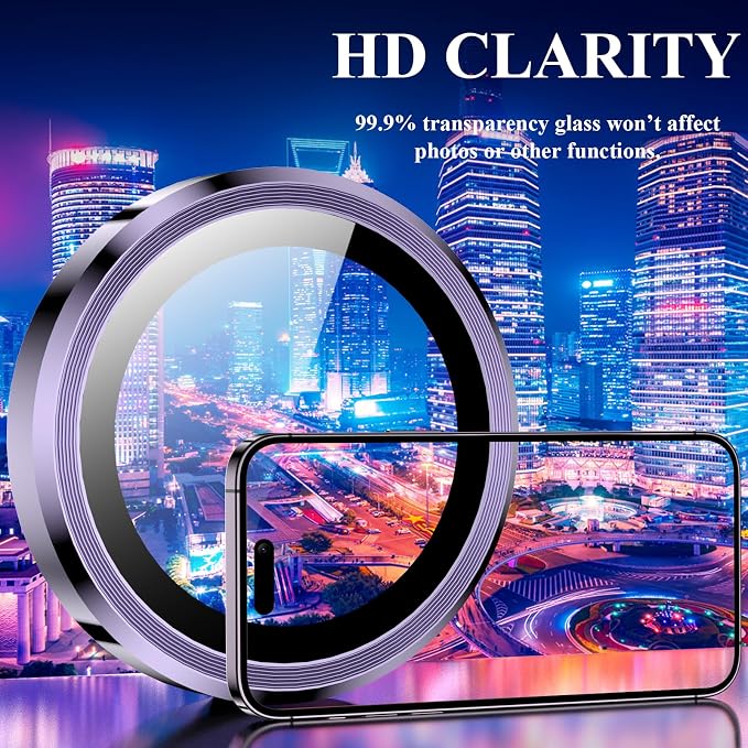 YWXTW Designed for iPhone 14 Pro Max Camera Lens Protector, for iPhone 14 Pro Camera Lens Protector, Individual Metal Anti Scratch HD Clear Case Friendly Tempered Glass Camera Cover, 1 Set (Purple) - Image 4