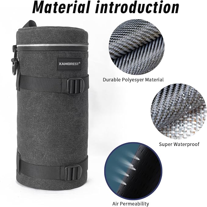Camera Lens Case Bag for Photographyers, Zipper Waterproof Lens Protective Pouch Interior Size (6.29" x 15.35"(Canvas, Black)) - Image 3