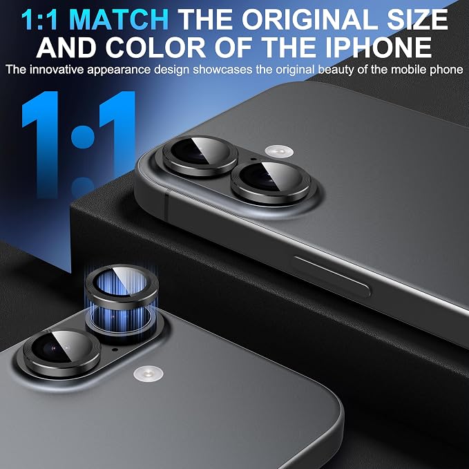 Suoman 2-Pack for iPhone 17 Camera Lens Protector, [CD Lines] [Strong-Adhesion] Metal Texture Style Tempered Glass Camera Lens Cover [with Auto Alignment Tool Kit] -Black - Image 4