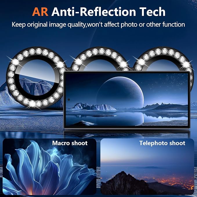 for Samsung Galaxy Z Fold 8 Ultra Camera Lens Protector, Individual Metal Ring Tempered Glass Lens Cover, [Strong Adsorption] Scratch Resistant Ultra-Thin HD Clear Lens Cover, 1 Set-Black Diamond - Image 3