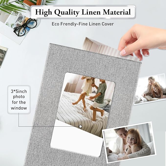 Photo Album 4x6,Linen Cover Slide-in Photo Album Book Can Holds 200 4x6 Photos with 50 Black Sheets for Baby Family Pictures Artwork or Postcards Storage (Gray) - Image 5