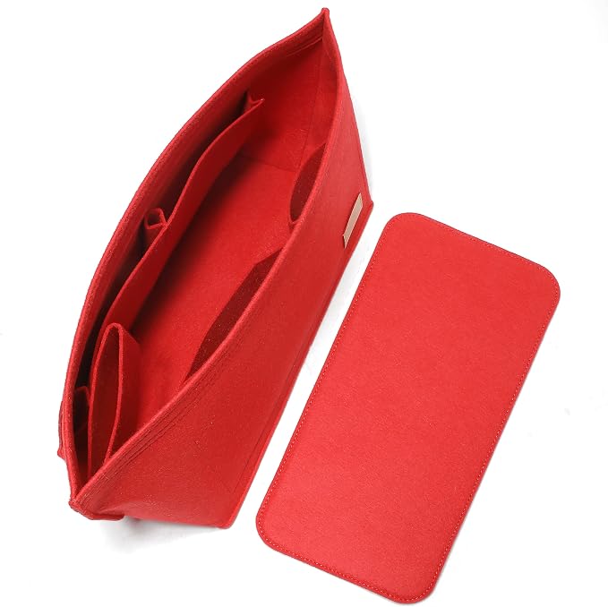 Doxo Purse Organizer Insert for Handbags & Base Shaper 2pc Set, Felt Neverfull PM Organizer Insert, Tote Bag Organizer with Zipper Pocket and Bottle Holder, Fit Neverfull PM and More, Red-M by Doxo